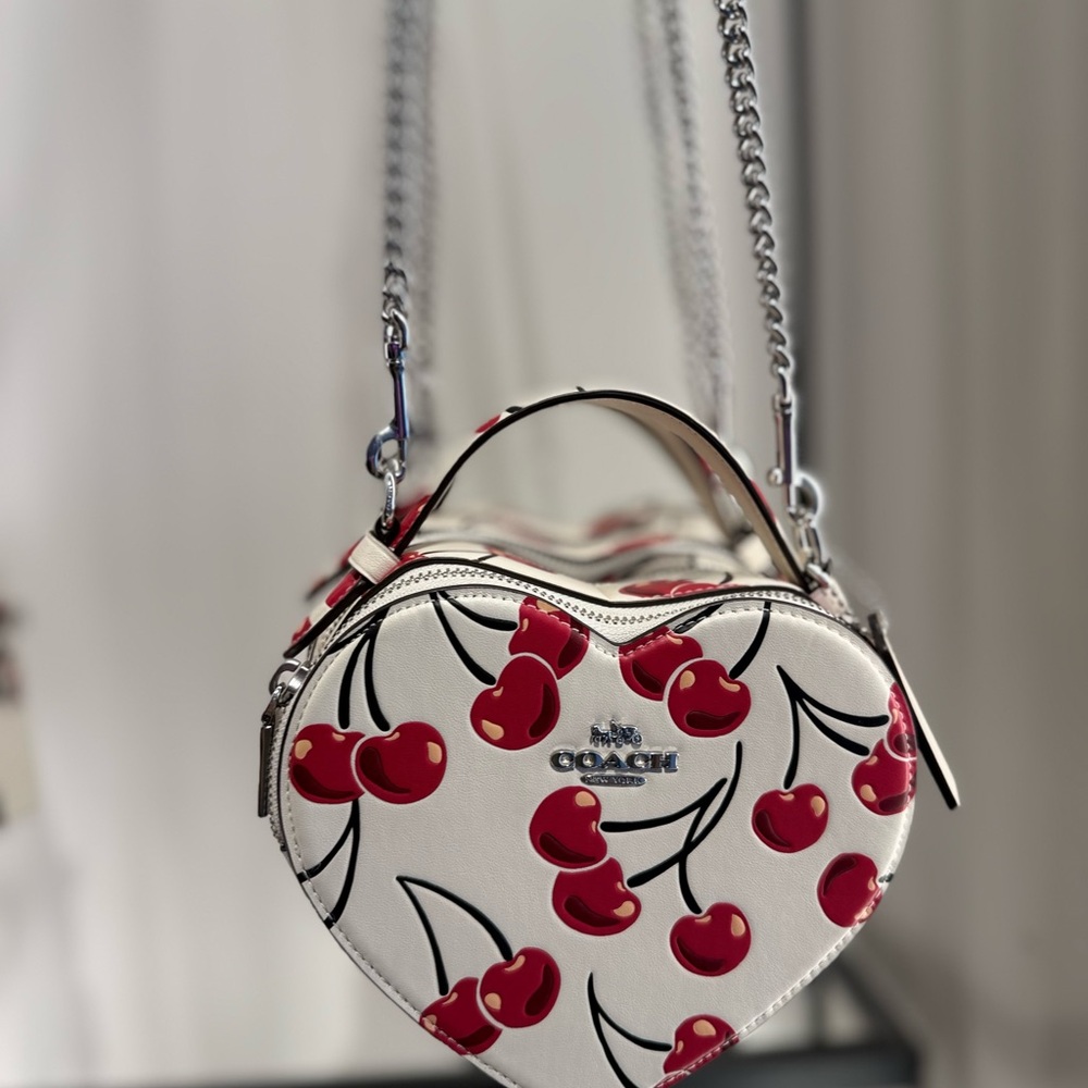 Coach White and Red Cherry Heart Bag